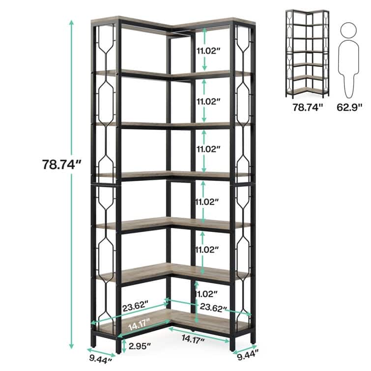 7-Tier Corner Bookshelf, White Corner Shelf Modern Etagere Bookcase