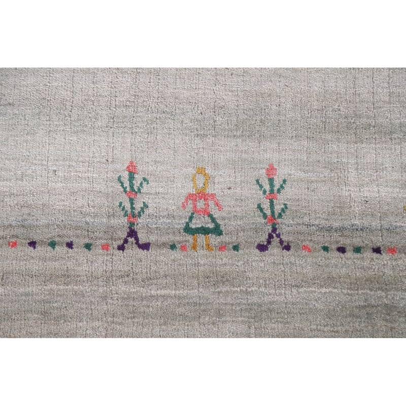 Tribal Beige Gabbeh Indian Area Rug Handmade Wool Carpet - 7'10"x 9'9"