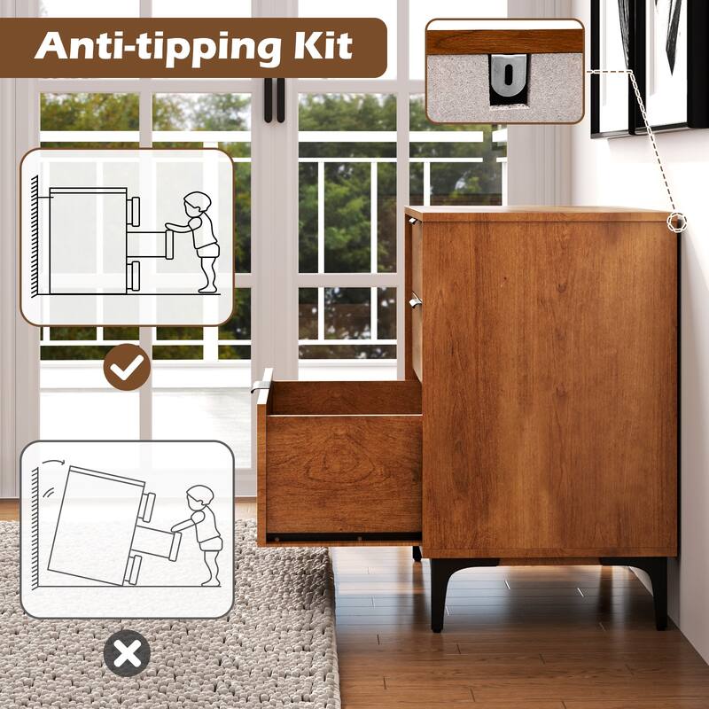 Gymax 2PCS 3-Drawer Dresser w/ Metal Support Legs & Anti-tipping Kit