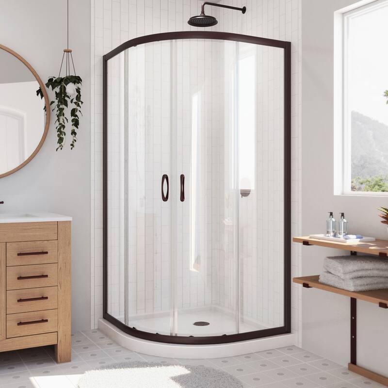 DreamLine Prime 38 in. x 38 in. x 74 3/4 in. Sliding Shower Enclosure and Shower Base Kit - 38" x 38" - Oil Bronze; White; Clear Glass