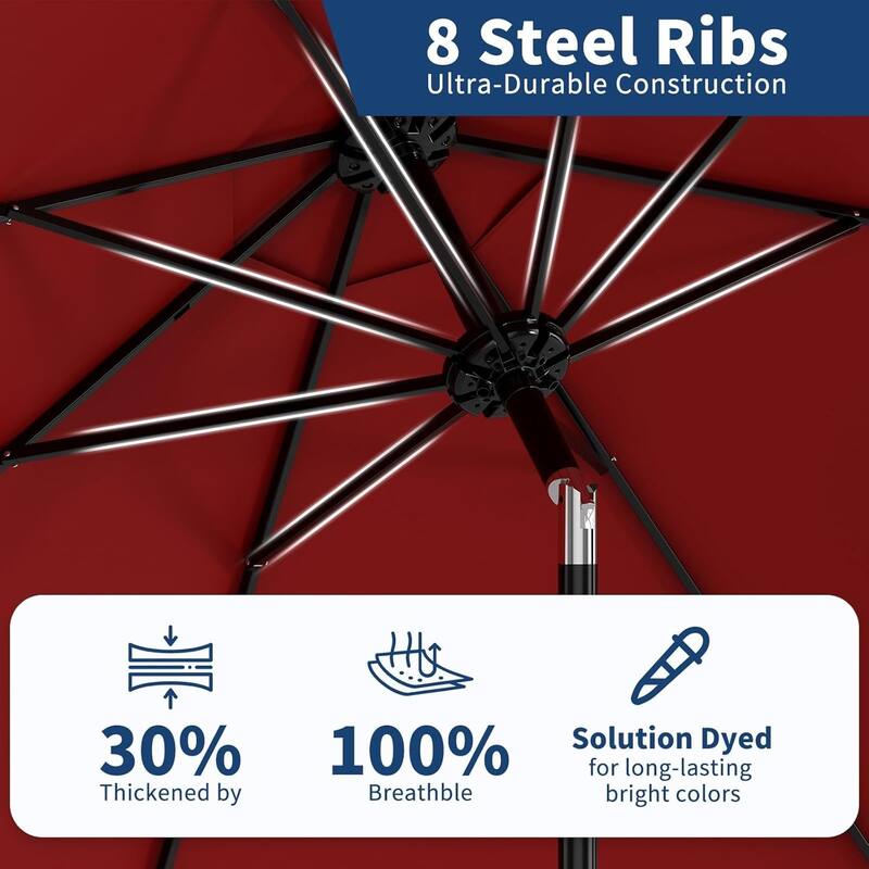 10Ft Patio Umbrella - 8 Sturdy Ribs Outdoor Table Umbrella with Crank Lift & Push Button Tilt