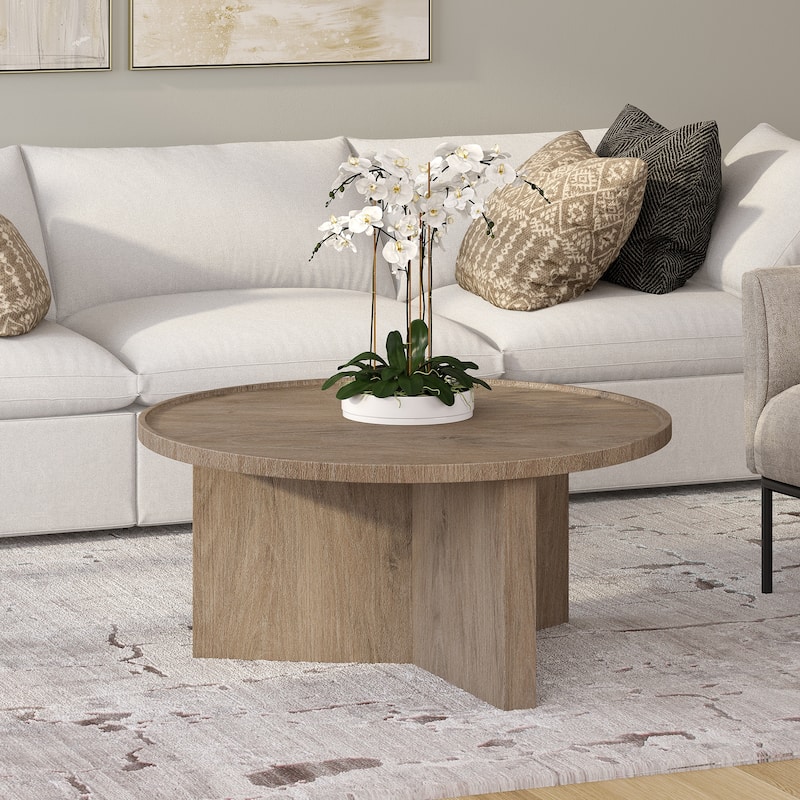 Gunnar 32" Wide Round Coffee Table - 32" Wide - Antiqued Gray Oak