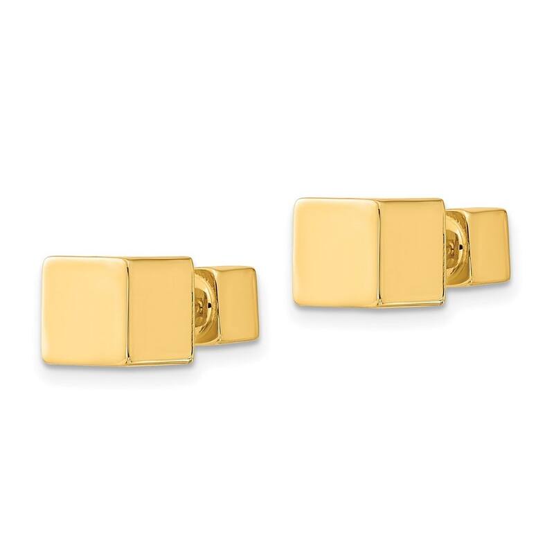 Curata 14k Yellow Gold 5mm-7mm Cube Front and Back Reversible Screw back Earrings