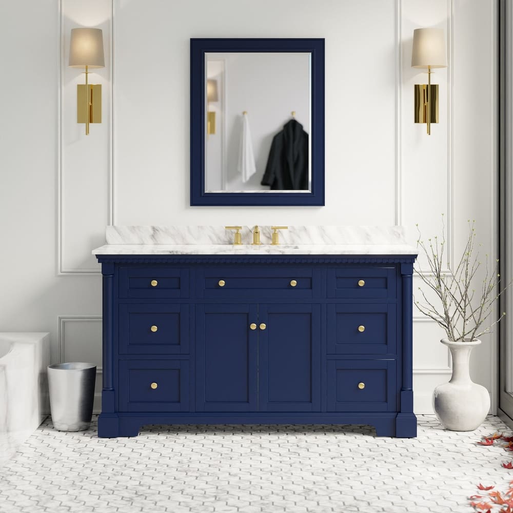 KitchenBathCollection Sydney 60" Single Bathroom Vanity with Carrara Marble Top
