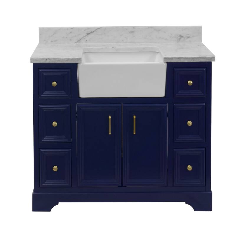 KitchenBathCollection Zelda 42" Farmhouse Bathroom Vanity with Carrara Marble Top