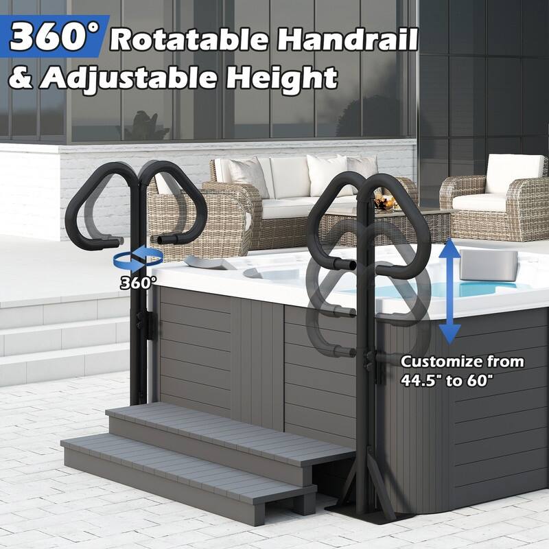 Domi Hot Tub Handrail, Aluminum Spa Hand Rail with 44"-60" Adjustable Height & 360° Swivel, Safety Side Handrails - Two-Way