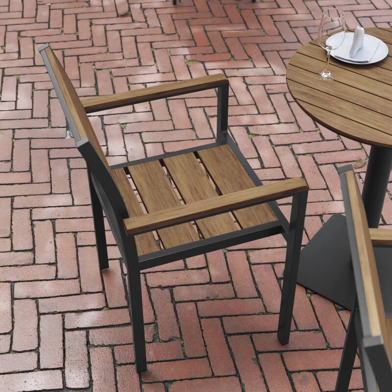 Commercial Grade Outdoor Faux Teak Patio Dining Chair with Arms