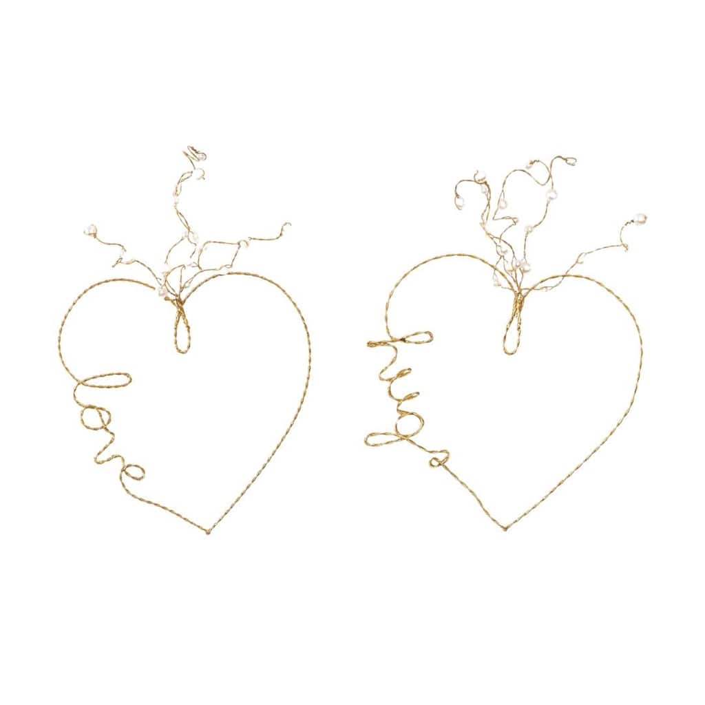 Transpac Wire Gold Hugs/Love Heart w/Pearls Set Home Decorations Set of 2 Valentines