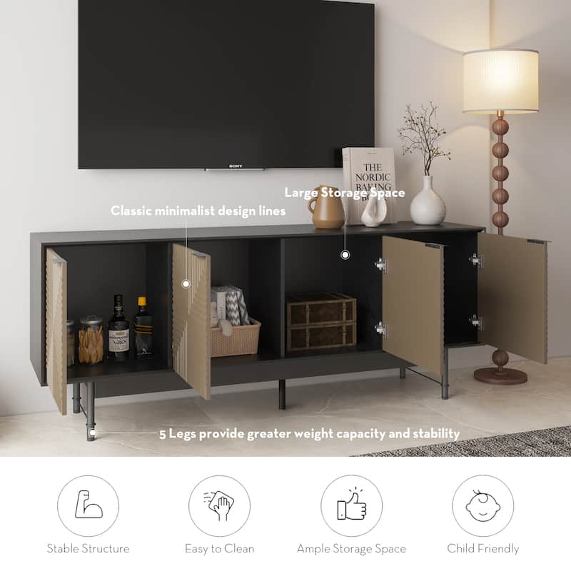 WESOME 64.45" Mid-Century TV Stand Entertainment Center with Doors