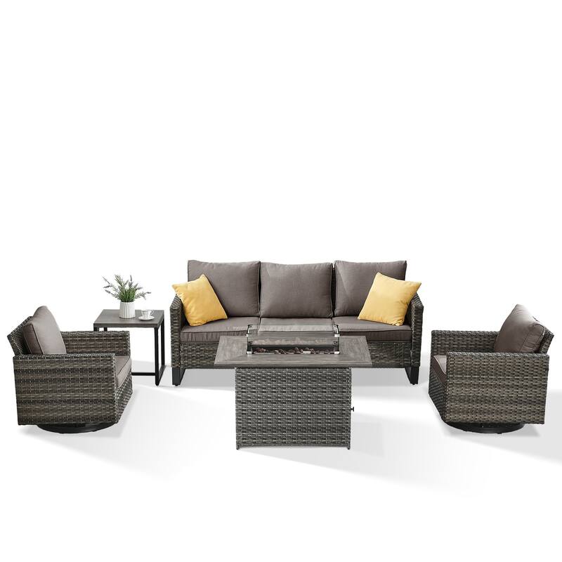 Outdoor Sofa Glider Chairs & Fire Table Grey-Grey - Grey
