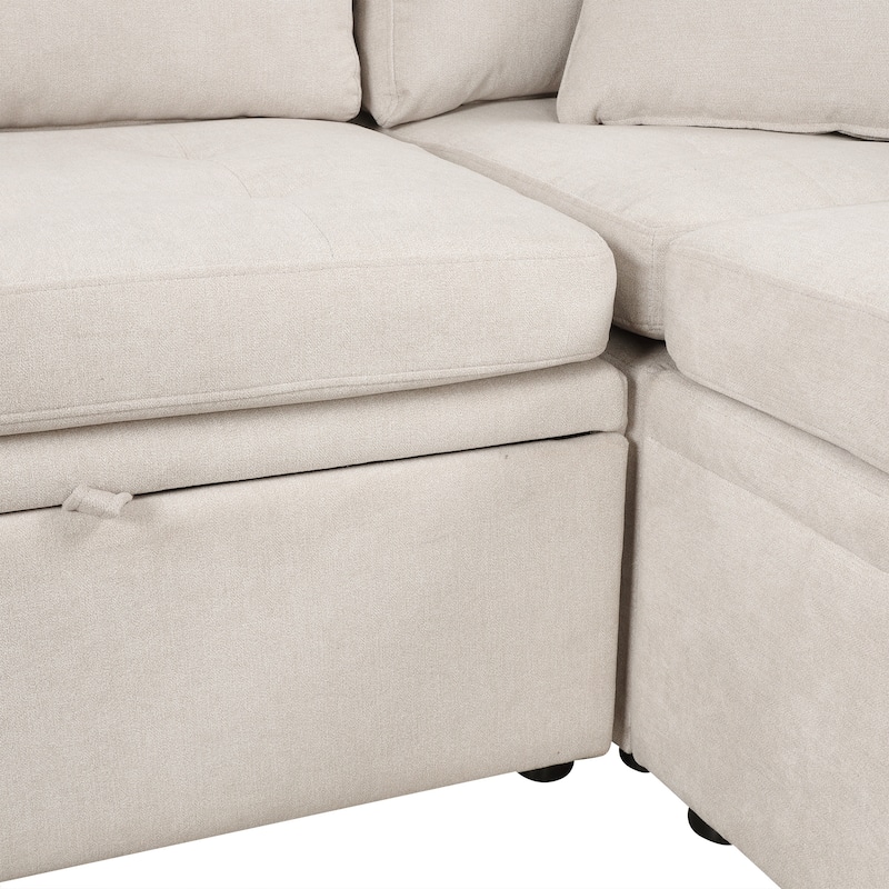 117.3" Chenille U-Shaped Sectional Sofa Bed with 2 Throw Pillows