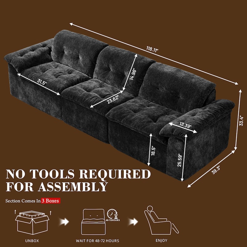 Rossetta 3-Seater Luxury Cloud Chenille Modular Sofa with Adjustable Footrest