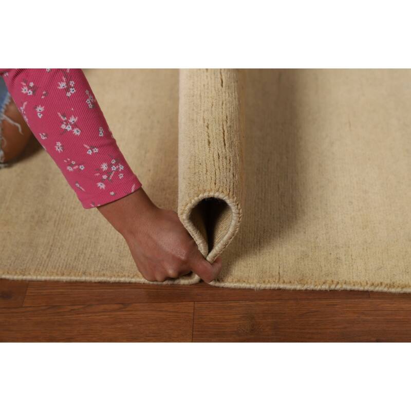 Modern Beige Gabbeh Oriental Foyer Rug Hand-Knotted Wool Carpet - 2'9"x 3'11"