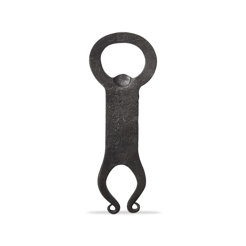 Hanging Around Forged Iron Bottle Opener - Black Everyday Bar Tool, Hand Wash Only, 5" L x 1.5" W x 0.25" H