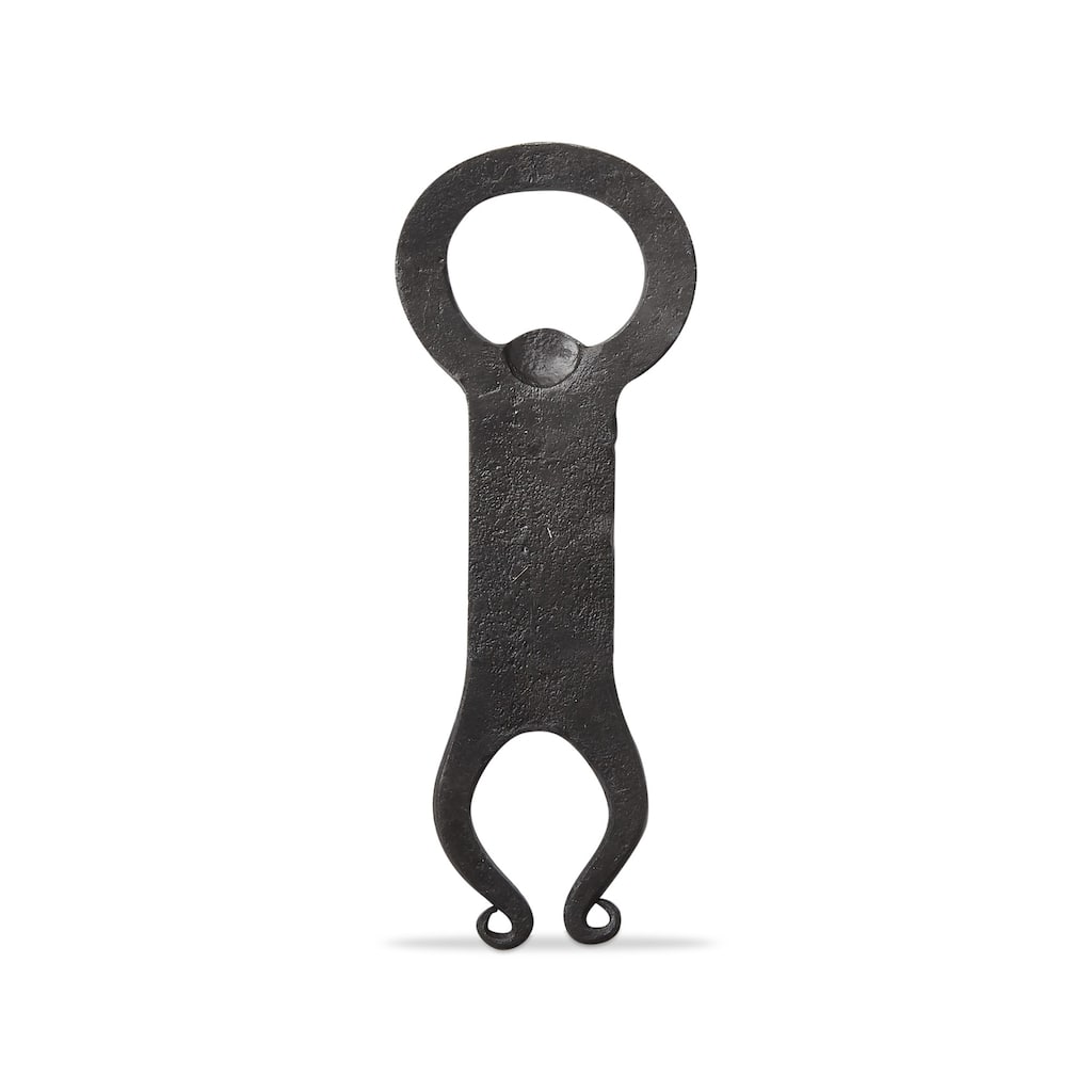 Hanging Around Forged Iron Bottle Opener - Black Everyday Bar Tool, Hand Wash Only, 5" L x 1.5" W x 0.25" H