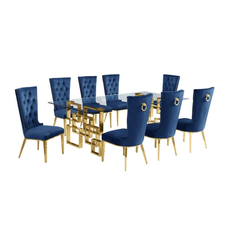 Best Quality Furniture D223/4-SC330-7 Dining Set with 95" 15mm Glass