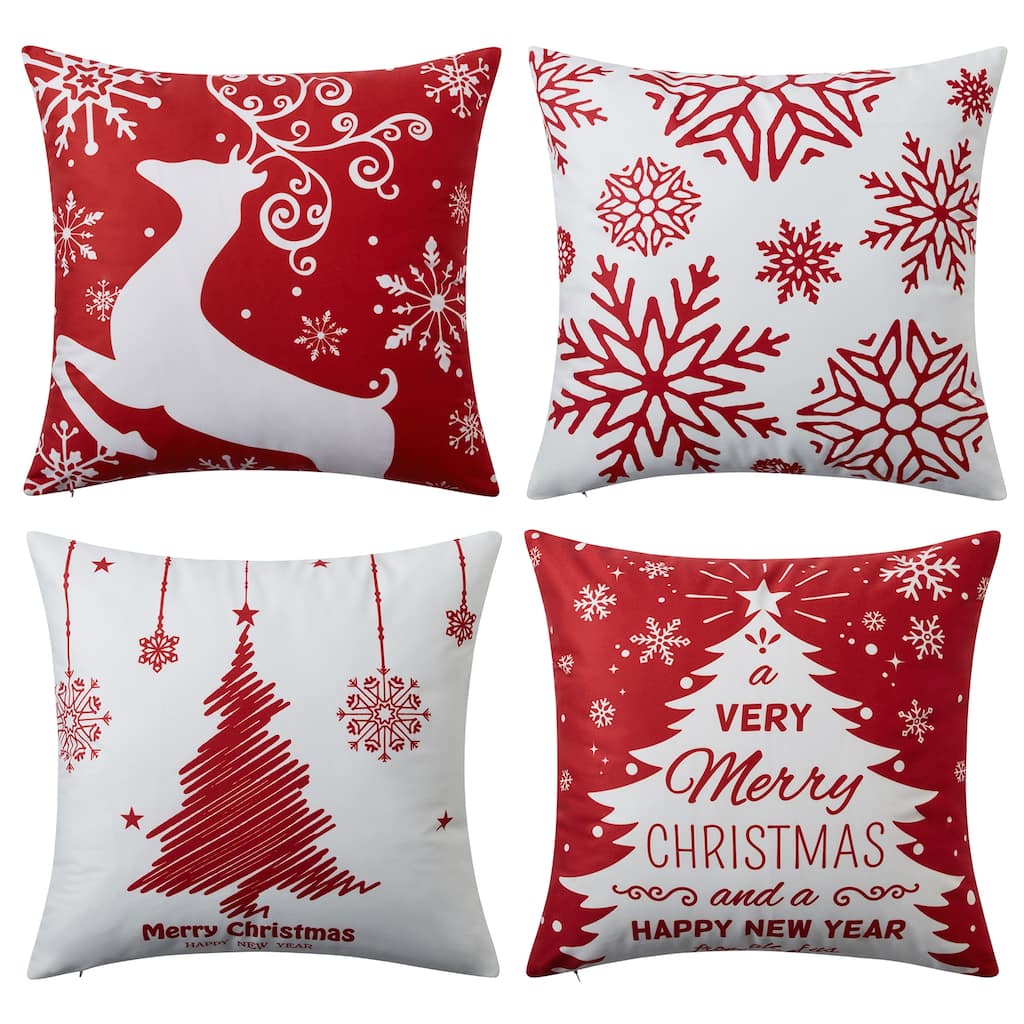 Christmas Decorative Pillow Covers, Snowflakes Deer Throw Pillow 18x18 Inch Set of 4