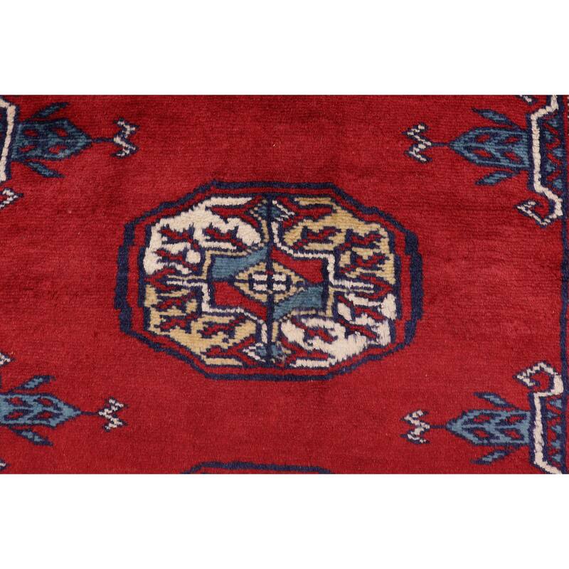 Rustic Bokhara Jennings Red/Blue Hand Knotted Wool Rug - 4'1'' x 6'1''