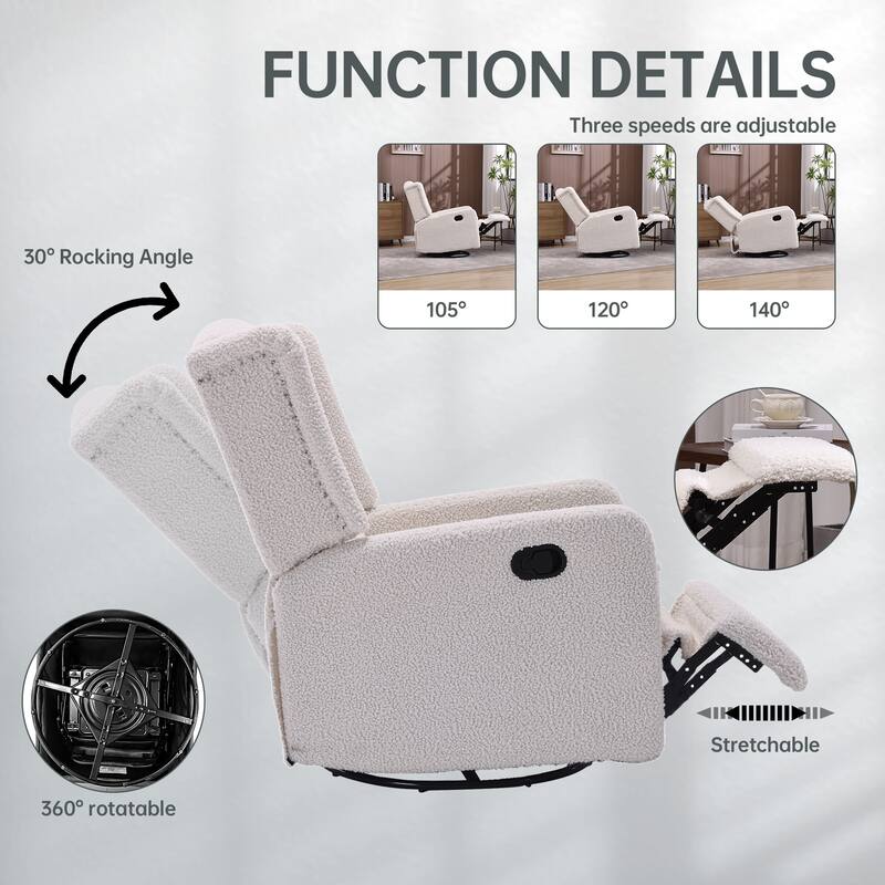 HOMEFUN Upholstered 360 Degree Swivel Rocking Recliner Chair for Bedroom,Living Room