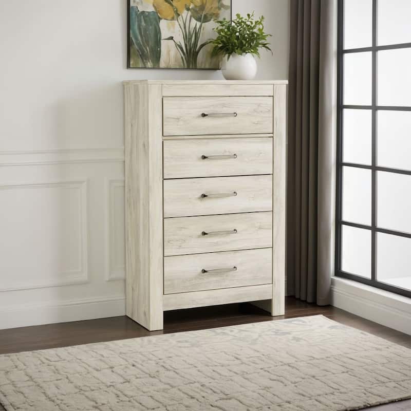 Simon Tall Dresser Chest, 5 Drawers, Rustic Gray Laminate Whitewash