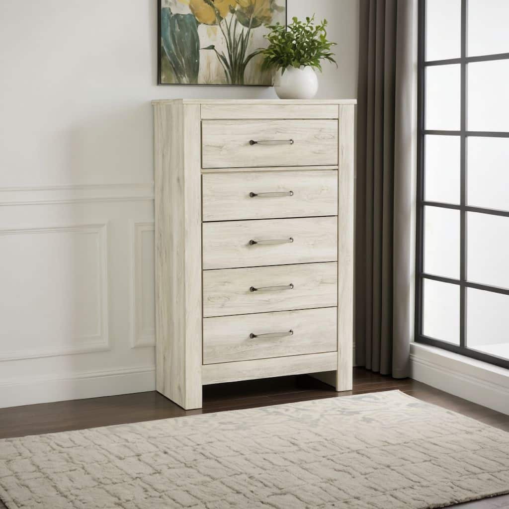 Simon Tall Dresser Chest, 5 Drawers, Rustic Gray Laminate Whitewash