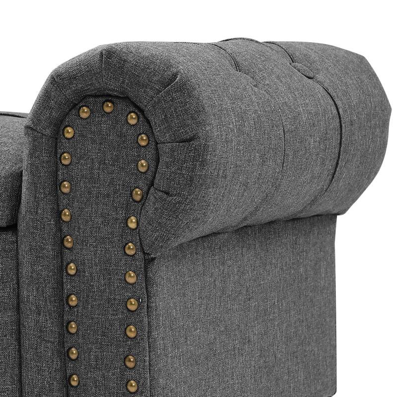 Modern Velvet Upholstered Storage Bench with Silver Nailhead Trim