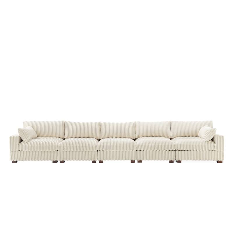 Plush Corduroy Upholstered Modular Sectional Sofa with Pillows