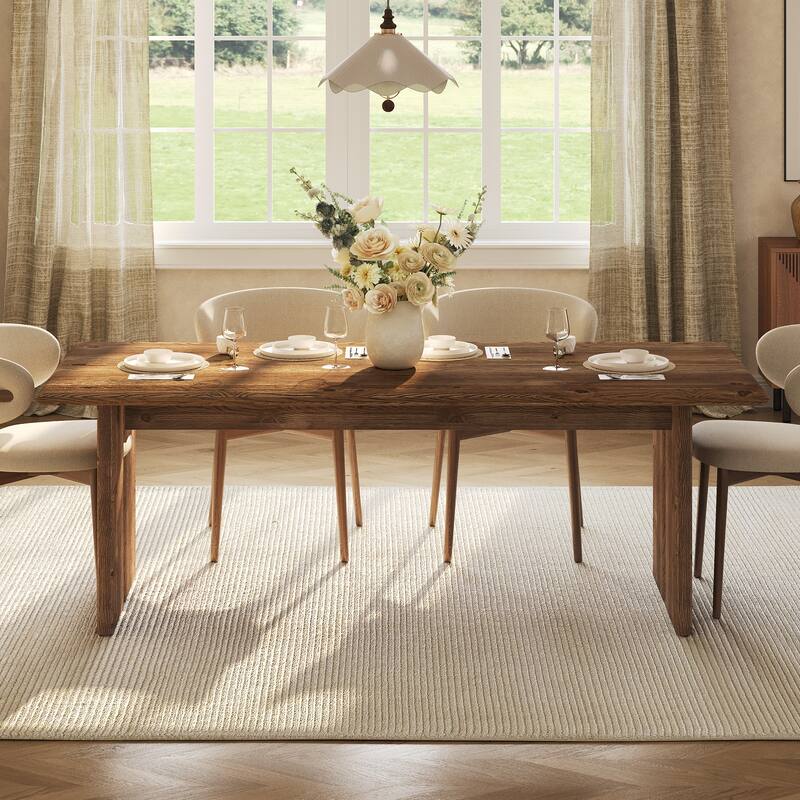 63-Inch Solid Wood Dining Table, Large Tabletop Rectangle Kitchen Table for Dining Room