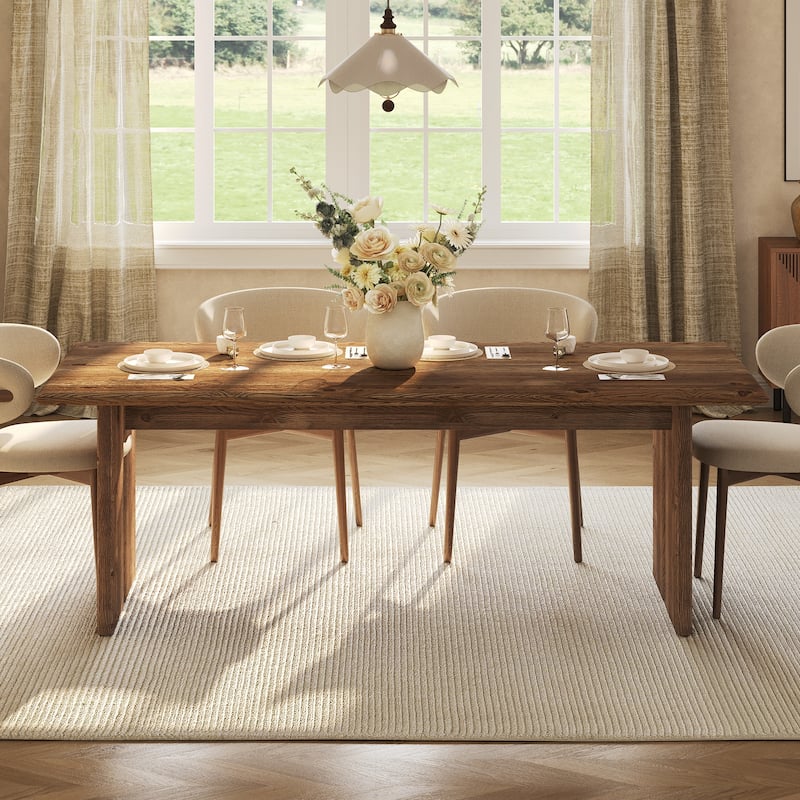 Solid Wood Dining Table 63 Inch Farmhouse Kitchen Table for 4-6