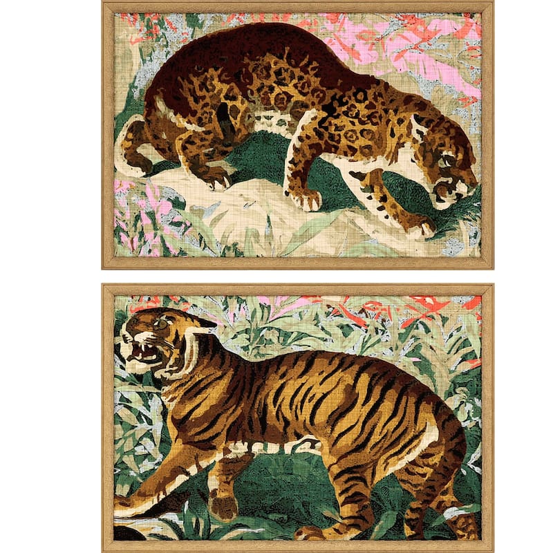 Concrete Jungle Cats S/2 Framed Art Giclee Under Glass - Multi-Color - 17 X 25 X 1