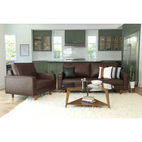 Abbyson Holloway Mid Century 2-pc. Top Grain Leather Sofa and Armchair Set