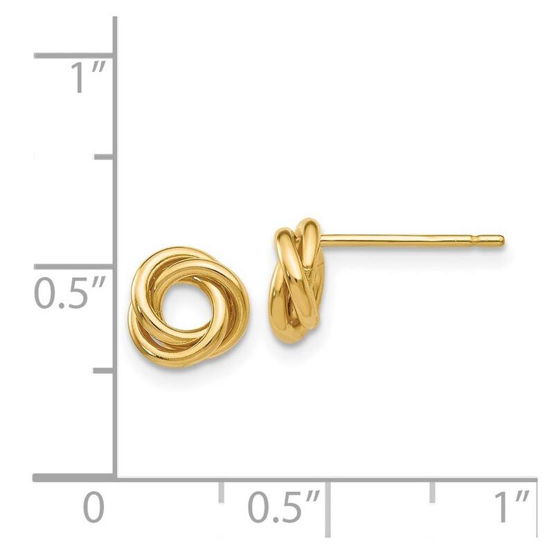 Curata 14k Yellow Gold Polished 8mm Open Love Knot Post Earrings