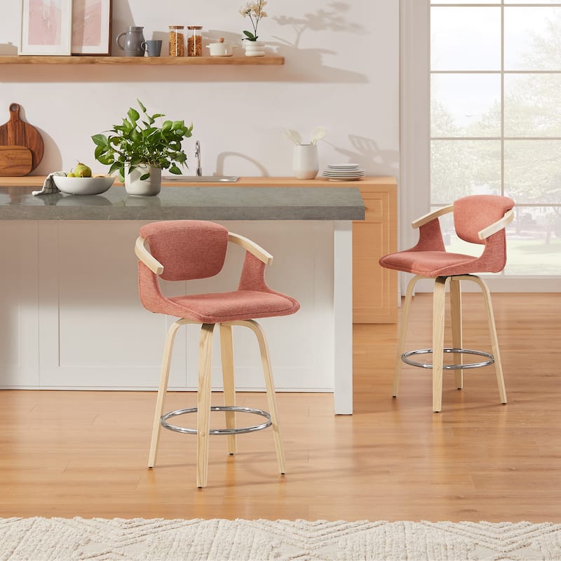 Art Leon Poplar Wood and Upholstered Swivel Barstool