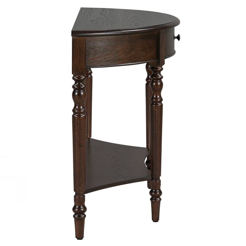 Farmhouse Half Moon Console Table with Drawer & Shelf - Rustic Accent Table