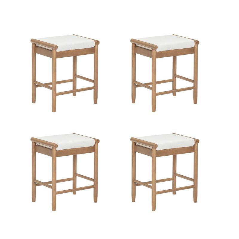 Kirsten Scandinavian Backless Wooden Bar Stool, Boucle Bar Stool with Tapered Solid Wood Legs