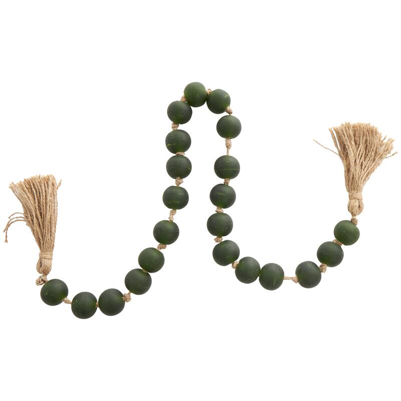 Glass Handmade Round Frosted Beaded Garland with Tassel with Knotted Brown Jute