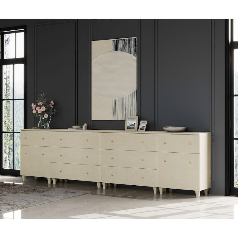 Wood Dresser with 8 Drawers and 2 Cabinets for Bedroom, 118" Wide
