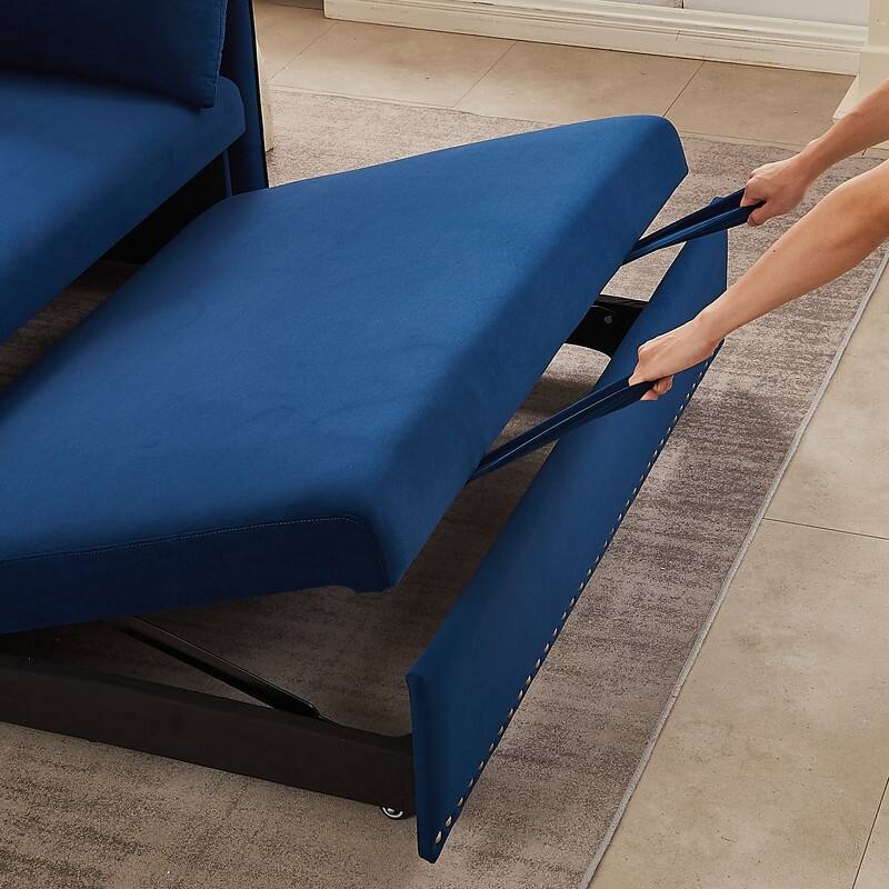 Modern Velvet Upholstered Sleeper Sofa with Pull-out Bed, UPS Ports,2 Lumbar Pillows and Side Pocket