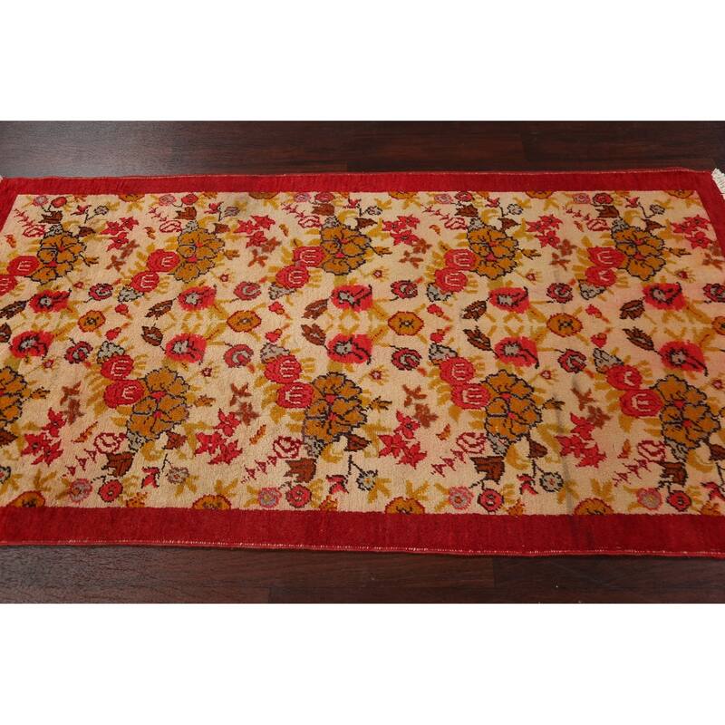 Antique Floral Kerman Persian Area Rug Hand-knotted Wool Carpet - 3'4" x 6'4"
