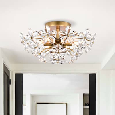 Rosa 6-Light Brushed Brass Finish Crystal Glass Flower Flush Mount - 17.7 inches in diameter x 8.7 inches H