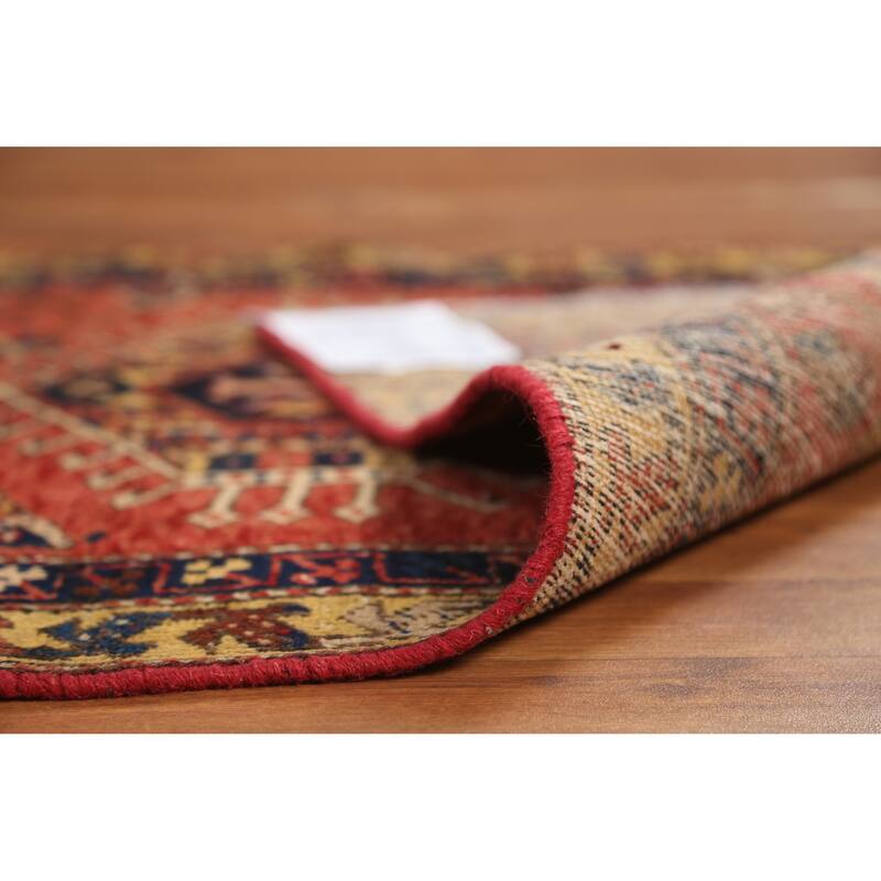 Hand Knotted Oriental 100% Wool Carpet Traditional Geometric Oranges & Rust Heriz Runner Rug - 10' 4'' X 2' 7''