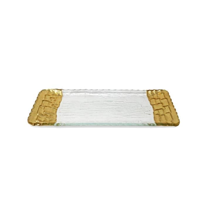 9 X 13 Inch Rectangle White And Gold Rim Plastic Serving Tray