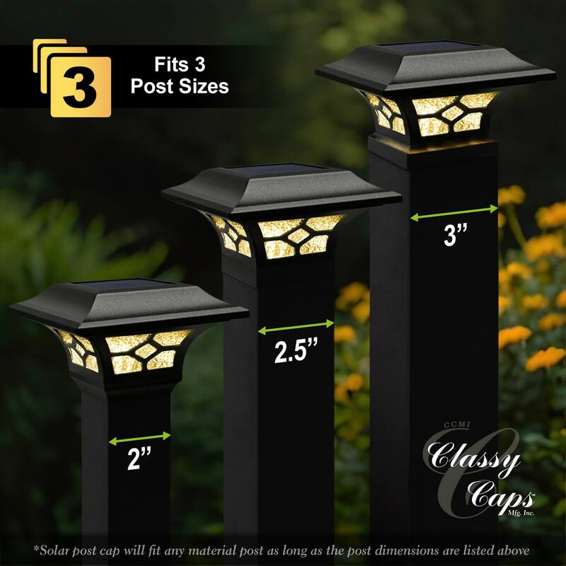 Dual Light Solar Powered Outdoor Post Cap - 7.25" - Black