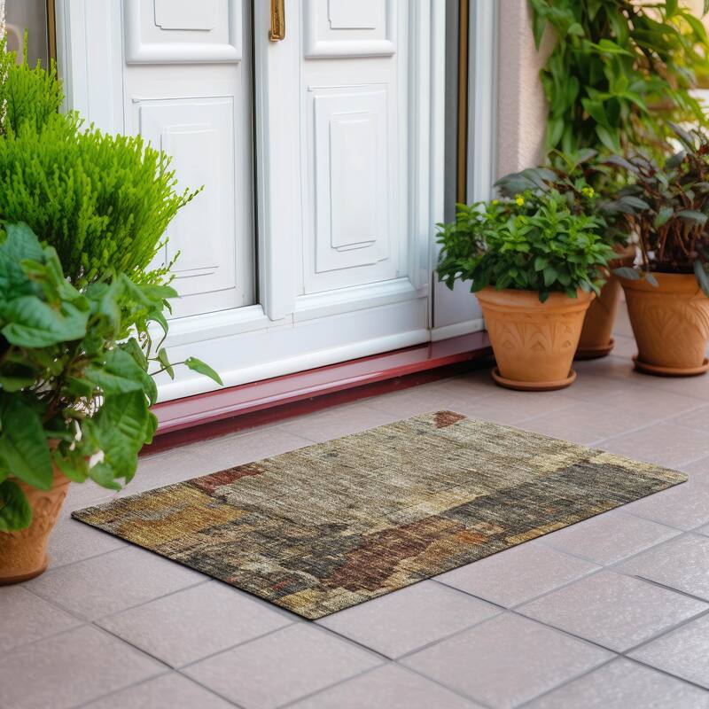 Machine Washable Indoor/ Outdoor Abstract Contemporary Chantille Rug