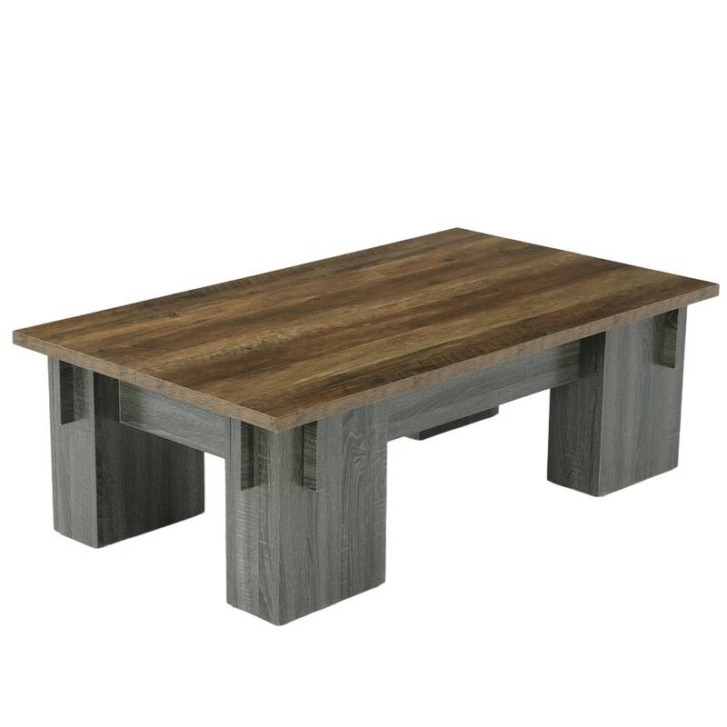 Rectangle Coffee Table, 55'' Farmhouse Center Cocktail Table with Thick Legs