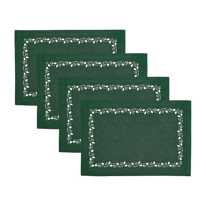 Holly Scroll Laser Cut Placemats, Set of 4 - 13"x19" - 13"x19"