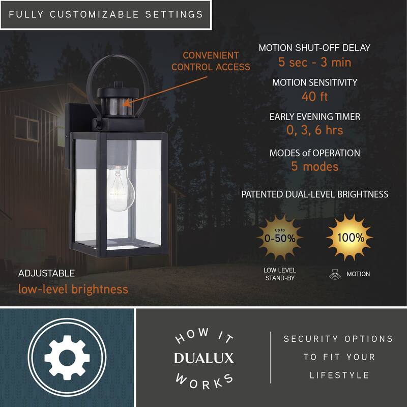 Medinah Motion Sensor Dusk to Dawn Outdoor Wall Light Clear Glass - 5-in. W x 13.25-in. H x 6.5-in. D