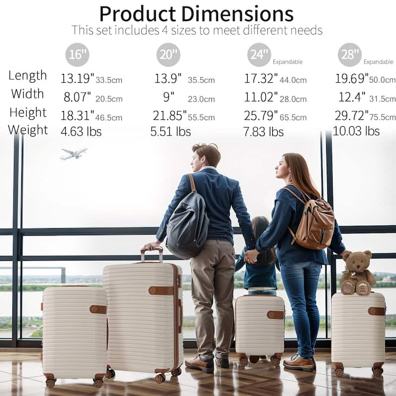 4 Piece Luggage Set Suitcase Set, ABS Hard Shell Lightweight Expandable Travel Luggage with 4 Packing Cubes, Spinner Wheels