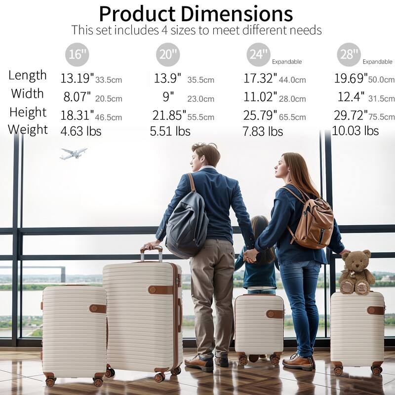 4 Piece Luggage Set Suitcase Set, Hardshell Lightweight Expandable Travel Luggage w/ 4 Packing Cubes, TSA Lock, Spinner Wheels