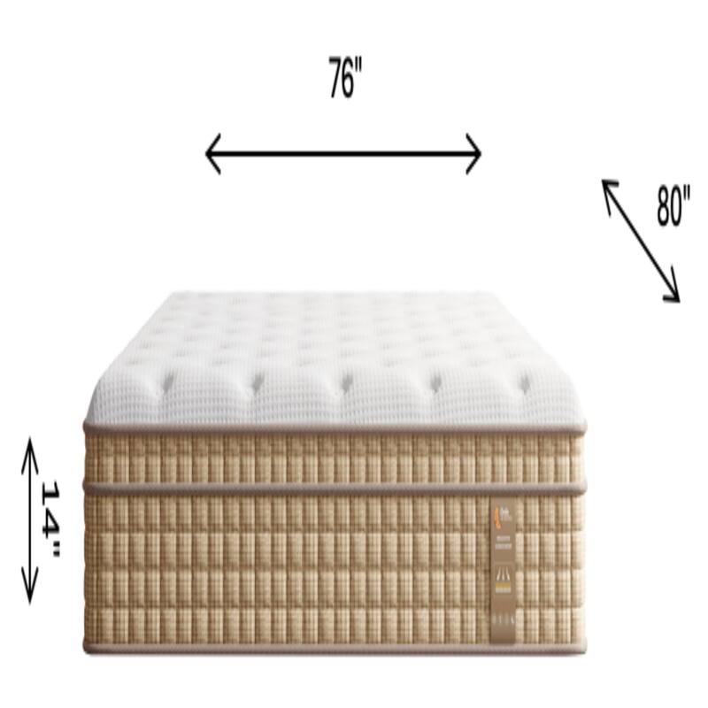 Roomfitters 14 Inch Queen/King Hybrid Mattress, Gel Memory Foam & Pocket Spring Bed for Pressure Relief, Beige+White